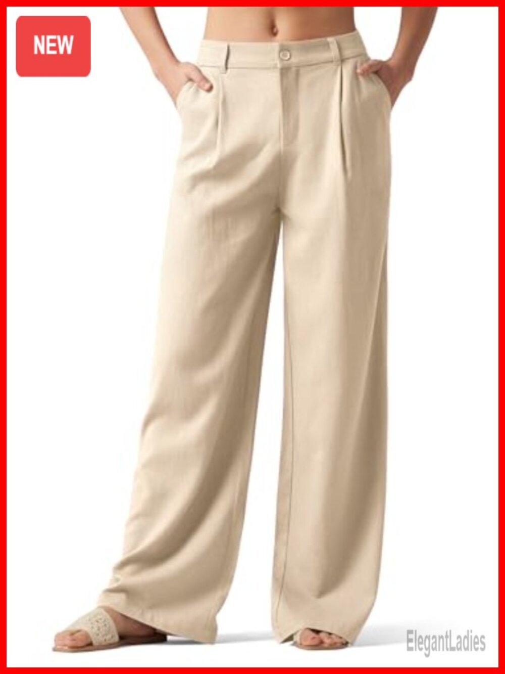 Linen Wide Leg Palazzo Pants High Waisted Pleated Trousers